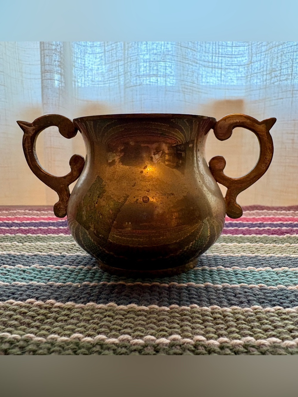 Vintage Two-Handled Brass Mini Cauldron